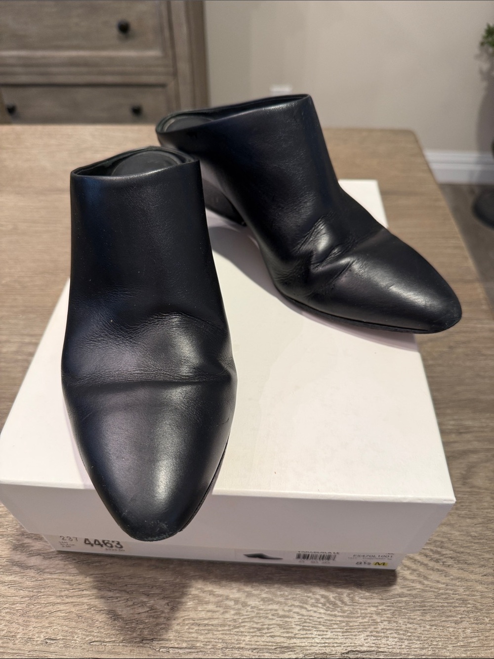 Vince Vigo Leather Mule Black Heeled Booties US 8.5 M